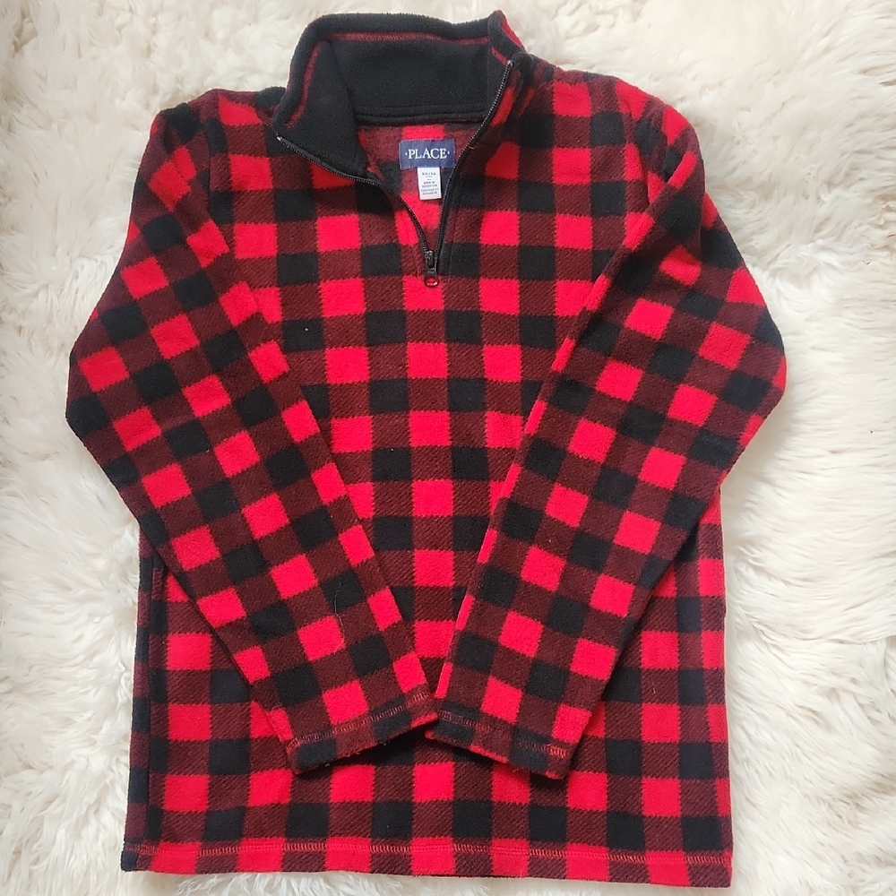 The Children's Place Red and Black Checkered Zip-Up Sweater Size 10/12